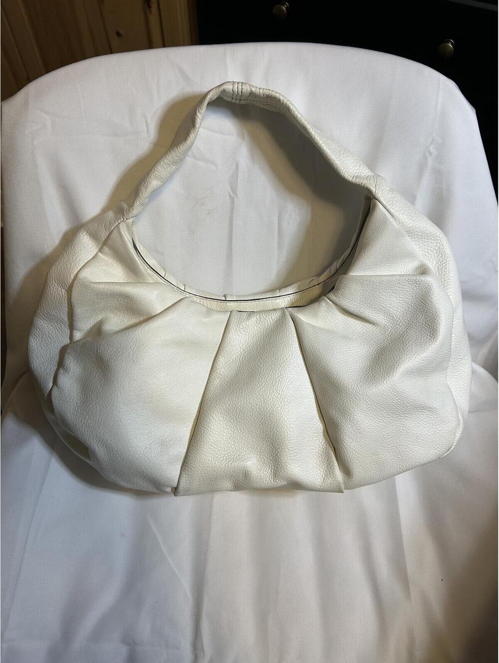 Antonio‎ Melani Ivory Leather Hobo Shoulder Bag Soft Slouchy Zip Top